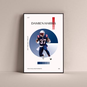Damien Harris Poster, New England Patriots Art Print Minimalist Football Wall Decor For Home Living Kids Game Room Gym Bar Man Cave