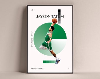 Jayson Tatum Poster, Boston Celtics Art Print Minimalist Basketball Wall Decor For Home Living Kids Game Room Gym Bar Man Cave