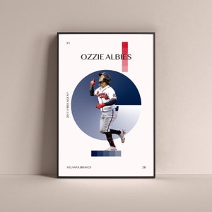 Ozzie Albies Poster, Atlanta Braves Art Print Minimalist Baseball Wall Decor For Home Living Kids Game Room Gym Bar Man Cave