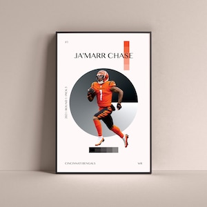 Ja&#39;Marr Chase Poster, Cincinnati Bengals Art Print Minimalist Football Wall Decor For Home Living Kids Game Room Gym Bar Man Cave