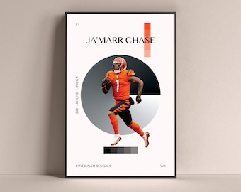 Ja'Marr Chase Poster, Cincinnati Bengals Art Print Decoración minimalista de la pared de fútbol para la vida en casa Niños Sala de juegos Gimnasio Bar Man Cave