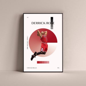 Derrick Rose Poster, Chicago Bulls Art Print Minimalist Basketball Wall Decor For Home Living Kids Game Room Gym Bar Man Cave