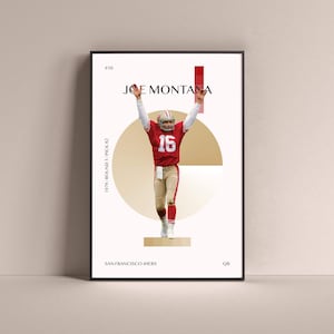 Joe Montana Poster, San Francisco 49ers Art Print Minimalist Football Wall Decor For Home Living Kids Game Room Gym Bar Man Cave
