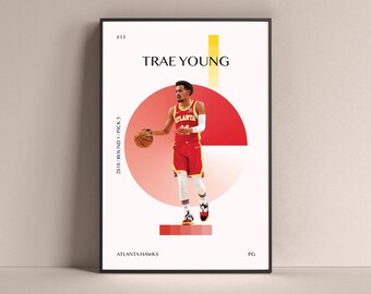 Trae Young Poster, Atlanta Hawks Art Print Minimalist Basketball Wall Decor For Home Living Kids Game Room Gym Bar Man Cave