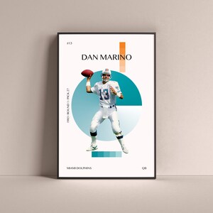 Dan Marino Poster, Miami Dolphins Art Print Minimalist Football Wall Decor For Home Living Kids Game Room Gym Bar Man Cave