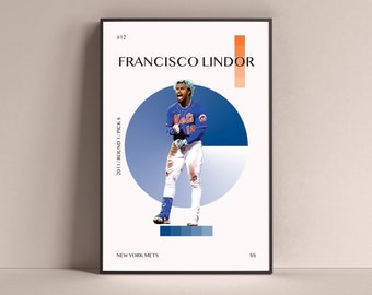 Francisco Lindor Poster, New York Mets Art Print Decoración minimalista de la pared de béisbol para la vida en casa De los niños Sala de juegos Gimnasio Bar Man Cave