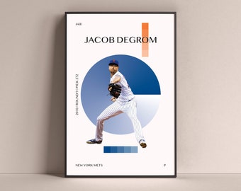 Jacob deGrom Poster, New York Mets Art Print Decoración minimalista de la pared de béisbol para la vida en casa Niños Sala de juegos Gimnasio Bar Man Cave