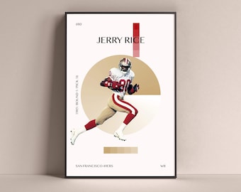Jerry Rice Poster, San Francisco 49ers Art Print Decoración minimalista de la pared de fútbol para la vida en casa Niños Sala de juegos Gimnasio Bar Man Cave