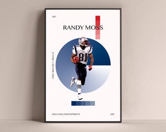 Plakat Randy'ego Mossa, wydruk artystyczny New England Patriots, minimalistyczny wystrój ścienny do domu, salonu, pokoju gier dla dzieci, siłowni, baru, jaskini człowieka