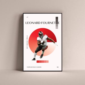 Leonard Fournette Poster, Tampa Bay Buccaneers Art Print Minimalist Football Wall Decor For Home Living Kids Game Room Gym Bar Man Cave