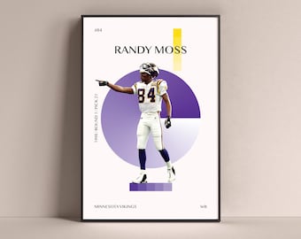 Randy Moss Poster, Minnesota Vikings Art Print Minimalist Football Wall Decor For Home Living Kids Game Room Gym Bar Man Cave
