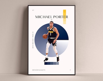 Michael Porter Jr. Póster, Denver Nuggets Art Print Decoración minimalista de la pared de baloncesto para la vida en casa Niños Sala de juegos Gimnasio Bar Man Cave