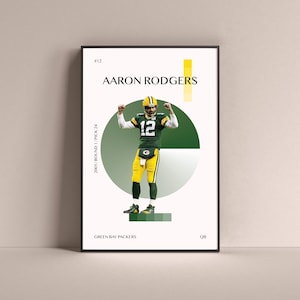 Aaron Rodgers Poster, Green Bay Packers Art Print Minimalist Football Wall Decor For Home Living Kids Game Room Gym Bar Man Cave