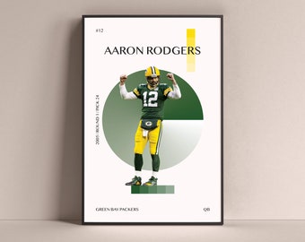 Aaron Rodgers Poster, Green Bay Packers Art Print Minimalist Football Wall Decor For Home Living Kids Game Room Gym Bar Man Cave