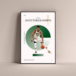 Giannis Antetokounmpo Poster, Milwaukee Bucks Art Print Minimalist Basketball Wall Decor For Home Living Kids Game Room Gym Bar Man Cave