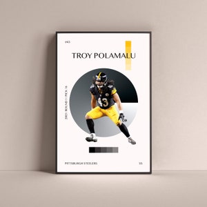 Troy Polamalu Poster, Pittsburgh Steelers Art Print Minimalist Football Wall Decor For Home Living Kids Game Room Gym Bar Man Cave