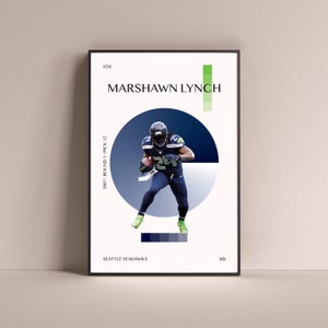 Marshawn Lynch Poster, Seattle Seahawks Art Print Minimalist Football Wall Decor For Home Living Kids Game Room Gym Bar Man Cave