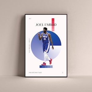 Joel Embiid Poster, Philadelphia 76ers Art Print Minimalist Basketball Wall Decor For Home Living Kids Game Room Gym Bar Man Cave