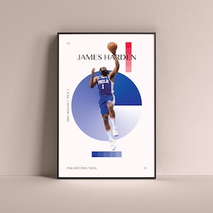 James Harden Poster, Philadelphia 76ers Art Print Minimalist Basketball Wall Decor For Home Living Kids Game Room Gym Bar Man Cave
