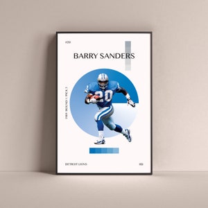 Barry Sanders Poster, Detroit Lions Art Print Minimalist Football Wall Decor For Home Living Kids Game Room Gym Bar Man Cave