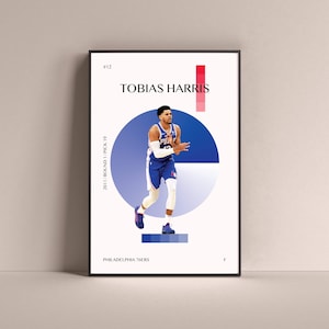 Tobias Harris Poster, Philadelphia 76ers Art Print Minimalist Basketball Wall Decor For Home Living Kids Game Room Gym Bar Man Cave