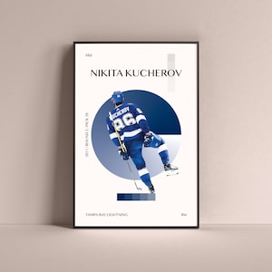 Nikita Kucherov Poster, Tampa Bay Lightning Art Print Minimalist Hockey Wall Decor For Home Living Kids Game Room Gym Bar Man Cave