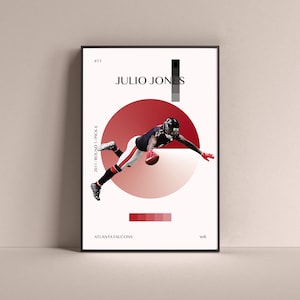 Julio Jones Poster, Atlanta Falcons Art Print Minimalist Football Wall Decor For Home Living Kids Game Room Gym Bar Man Cave