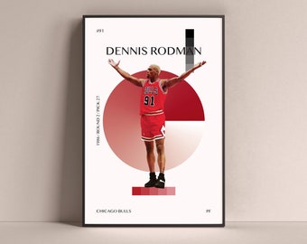 Poster di Dennis Rodman, Chicago Bulls Art Print Minimalista Basketball Wall Decor For Home Living Bambini Sala giochi Palestra Bar Man Cave