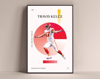 Travis Kelce Poster, Kansas City Chiefs Art Print Minimalistische Voetbal Muur Decor Voor Thuis Living Kids Game Room Gym Bar Man Cave