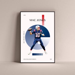 Mac Jones Poster, New England Patriots Art Print Minimalist Football Wall Decor For Home Living Kids Game Room Gym Bar Man Cave