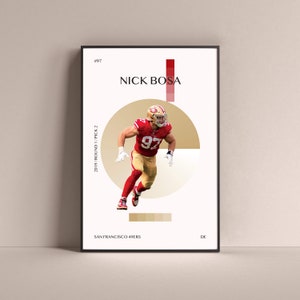 Nick Bosa Poster, San Francisco 49ers Art Print Decoración minimalista de la pared de fútbol para la vida en casa De los niños Sala de juegos Gimnasio Bar Man Cave