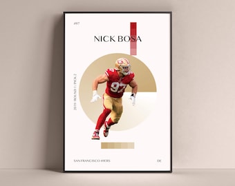 Nick Bosa Poster, San Francisco 49ers Art Print Minimalist Football Wall Decor For Home Living Kids Game Room Gym Bar Man Cave