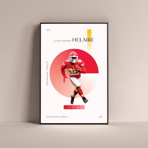 Clyde Edwards-Helaire Poster, Kansas City Chiefs Art Print Minimalist Football Wall Decor For Home Living Kids Game Room Gym Bar Man Cave