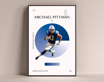 Michael Pittman Jr. Poster, Indianapolis Colts Art Print Minimalist Football Wall Decor For Home Living Kids Game Room Gym Bar Man Cave