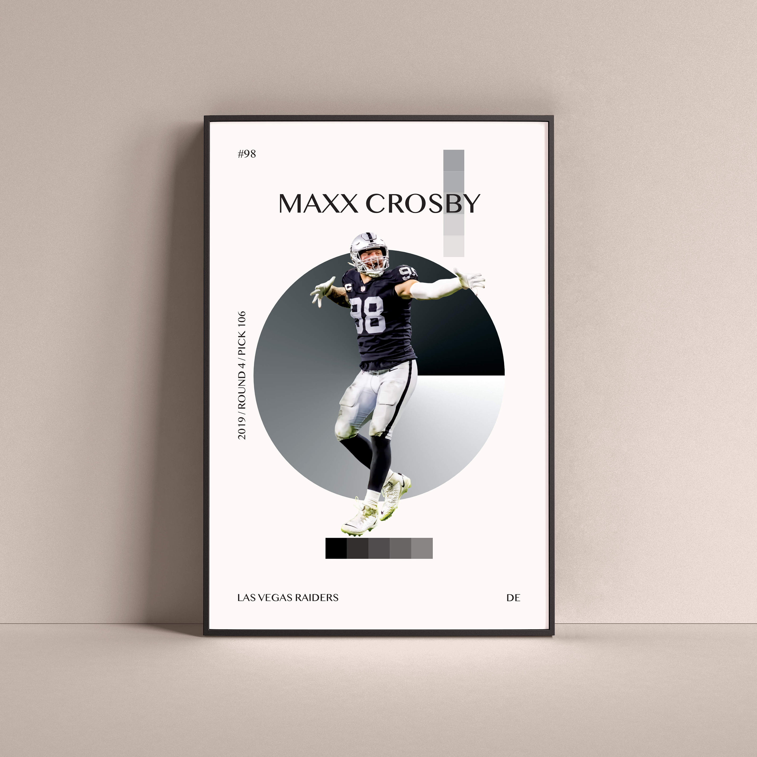 Maxx Crosby Poster, Las Vegas Raiders Art Print Minimalist Football Wall Decor For Home Living Kids Game Room Gym Bar Man Cave