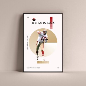 Joe Montana Poster, San Francisco 49ers Art Print Minimalist Football Wall Decor For Home Living Kids Game Room Gym Bar Man Cave