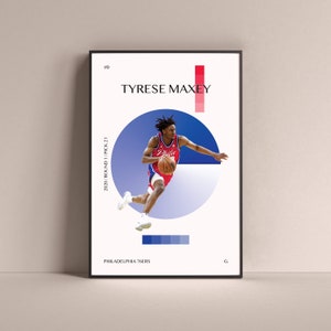 Tyrese Maxey Poster, Philadelphia 76ers Art Print Minimalist Basketball Wall Decor For Home Living Kids Game Room Gym Bar Man Cave