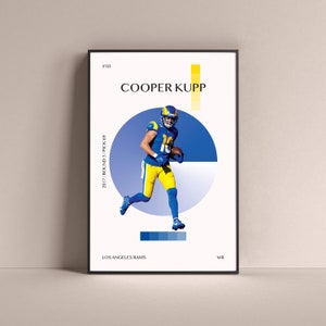 Cooper Kupp Poster, Los Angeles Rams Art Print Minimalista Decoração de parede de futebol para casa, sala de jogos, sala de jogos, academia, bar, homem, caverna