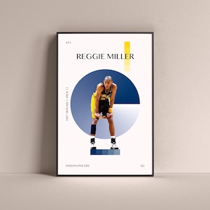 Reggie Miller Poster, Indiana Pacers Art Print Minimalist Basketball Wall Decor For Home Living Kids Game Room Gym Bar Man Cave
