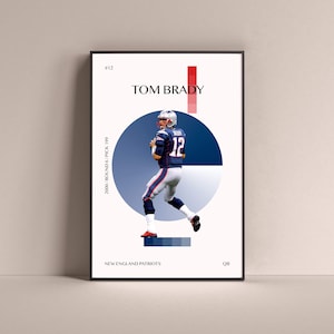 Tom Brady Poster, New England Patriots Art Print Minimalist Football Wall Decor For Home Living Kids Game Room Gym Bar Man Cave