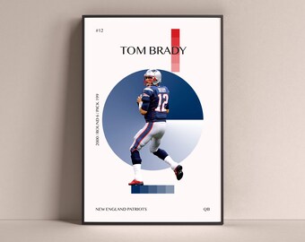 Tom Brady Poster, New England Patriots Art Print Minimalist Football Wanddekoration für Zuhause Wohnzimmer Kinder Spielzimmer Gym Bar Man Cave