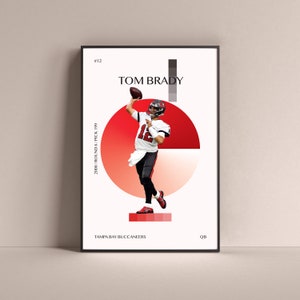 Tom Brady Poster, Tampa Bay Buccaneers Art Print Minimalist Football Wall Decor For Home Living Kids Game Room Gym Bar Man Cave