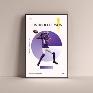 Justin Jefferson Poster, Minnesota Vikings Art Print Minimalist Football Wall Decor For Home Living Kids Game Room Gym Bar Man Cave