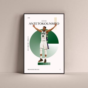 Giannis Antetokounmpo Poster, Milwaukee Bucks Art Print Minimalist Basketball Wall Decor For Home Living Kids Game Room Gym Bar Man Cave