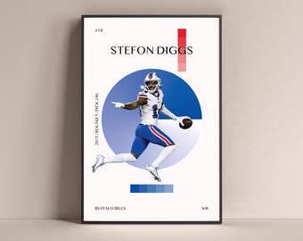 Stefon Diggs Póster, Buffalo Bills Art Print Decoración minimalista de la pared de fútbol para la vida en casa Niños Sala de juegos Gimnasio Bar Man Cave