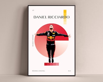 Daniel Ricciardo Poster, Red Bull Racing Art Print Minimalist Wall Decor For Home Living Kids Game Room Gym Bar Man Cave
