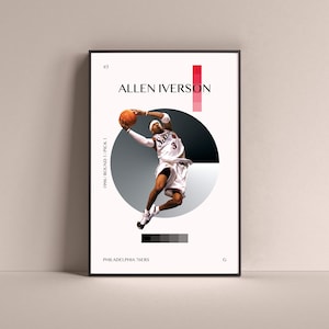Allen Iverson Poster, Philadelphia 76ers Art Print Minimalist Basketball Wall Decor For Home Living Kids Game Room Gym Bar Man Cave