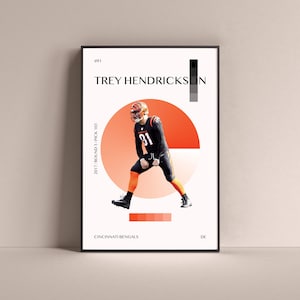 Trey Hendrickson Poster, Cincinnati Bengals Art Print Minimalist Football Wall Decor For Home Living Kids Game Room Gym Bar Man Cave