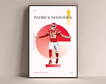 Patrick Mahomes Poster, Kansas City Chiefs Art Print Minimalist Football Wall Decor For Home Living Kids Game Room Gym Bar Man Cave