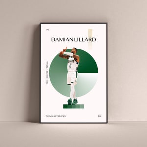 Damian Lillard Poster, Milwaukee Bucks Art Print Minimalist Basketball Wall Decor For Home Living Kids Game Room Gym Bar Man Cave
